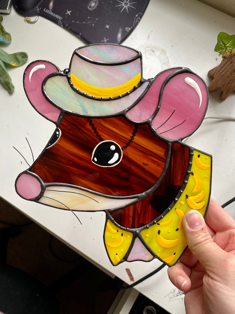 Banana Mouse Stained Glass Suncatcher