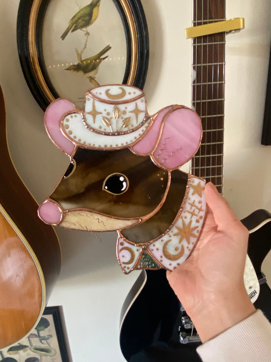 Celestial Cowboy Mouse Stained Glass Suncatcher