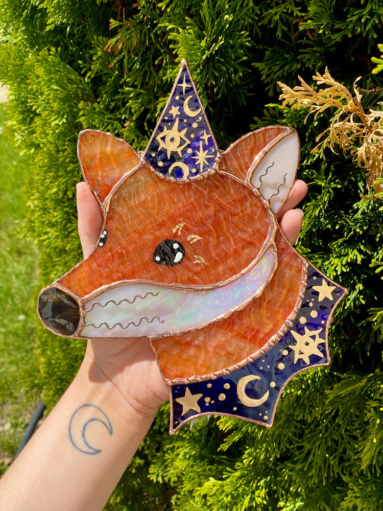 Royal Blue Wizard Fox Stained Glass Suncatcher