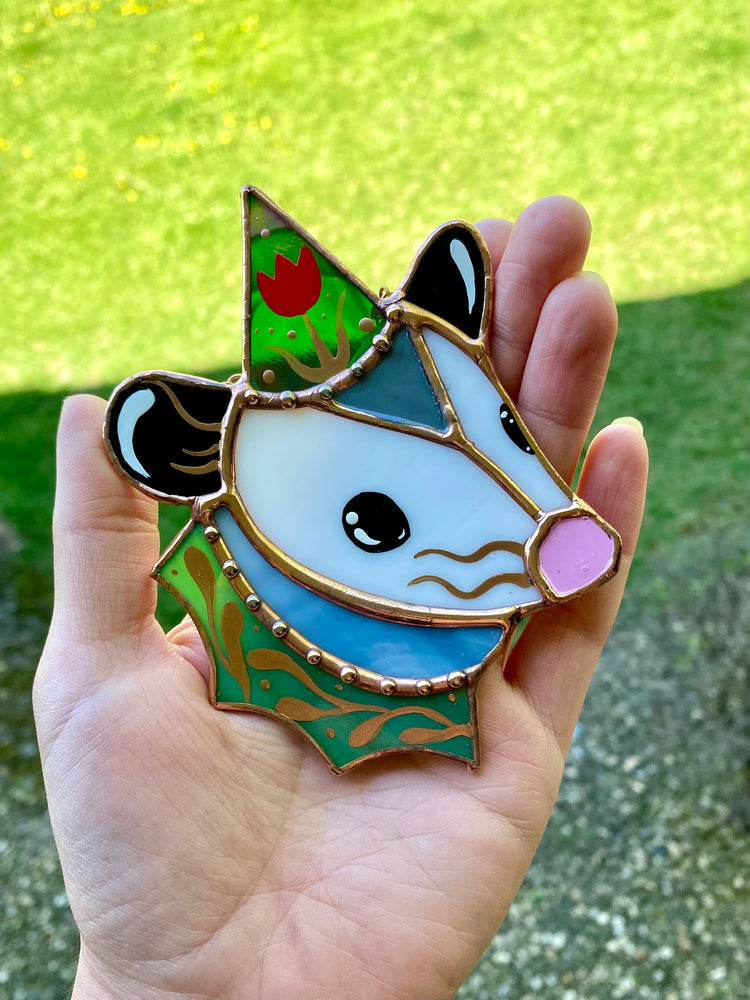 Tulip Wizard Mini Opossum Stained Glass Ornament