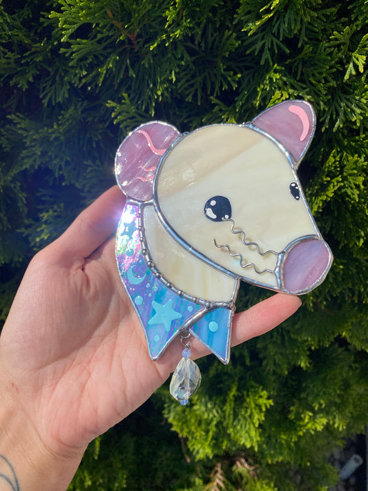 Iridescent Tan Bandana Rat Stained Glass Suncatcher