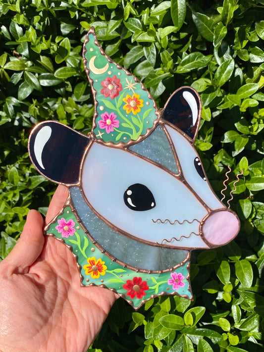 Pansy Opossum Stained Glass Suncatcher