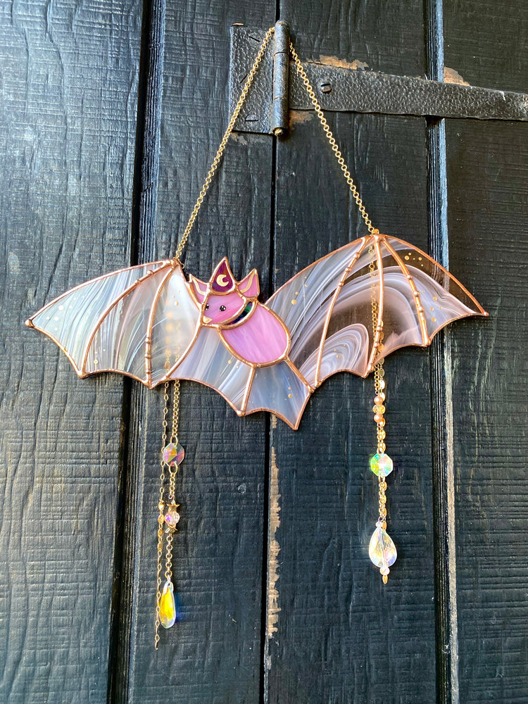 Pink Haze Wizard Bat Stained Glass Suncatcher