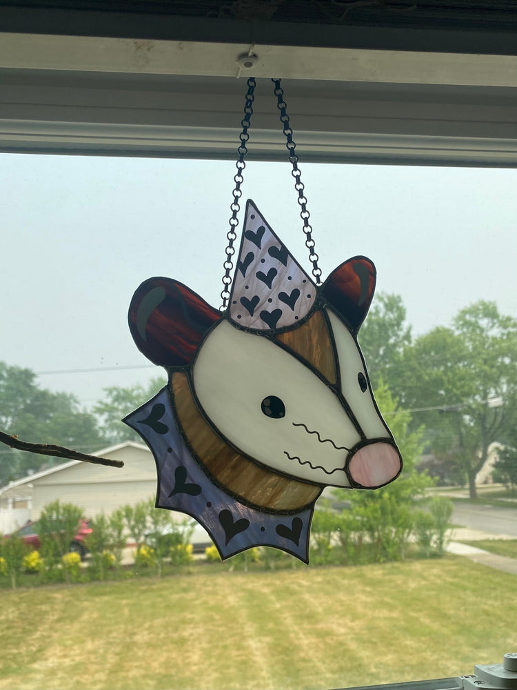 Purple Heart Stained Glass Opossum