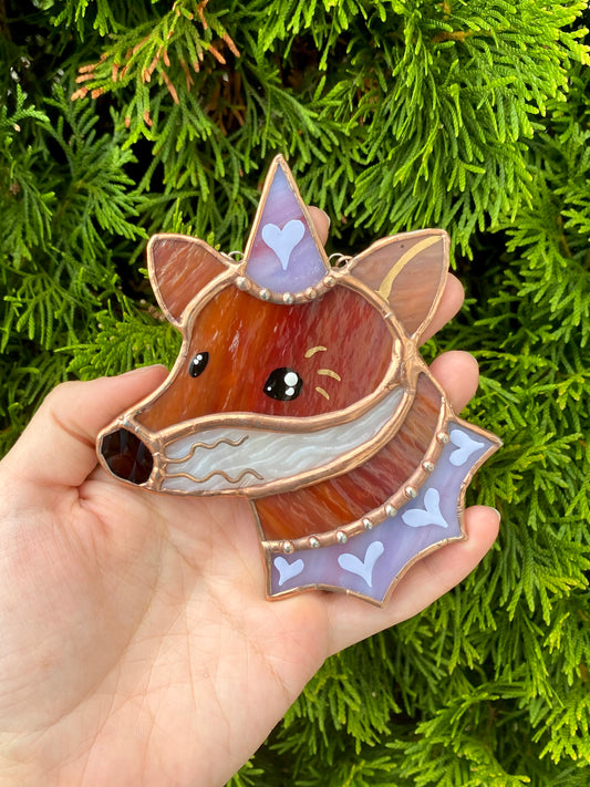 Mini Purple Heart Wizard Fox Stained Glass Suncatcher