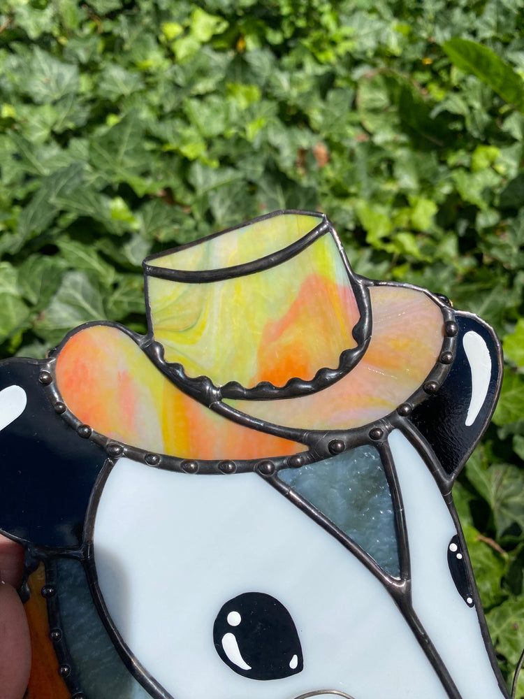 Tie Dye Cowboy Opossum Stained Glass Suncatcher