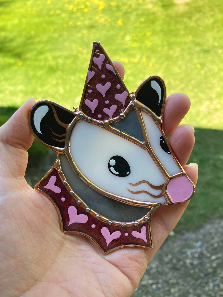 Mini Lovely Opossum Stained Glass Ornament