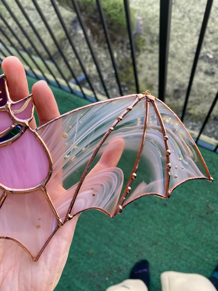 Pink Haze Wizard Bat Stained Glass Suncatcher