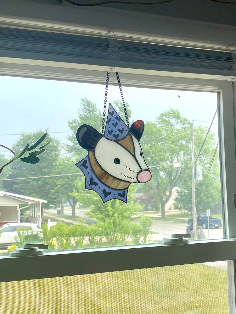 Purple Heart Stained Glass Opossum