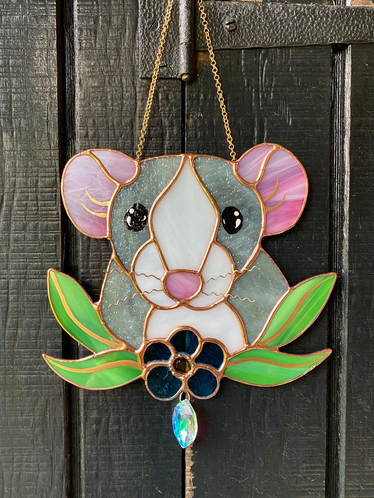 Flower Dumbo Rat Stained Glass Suncatcher