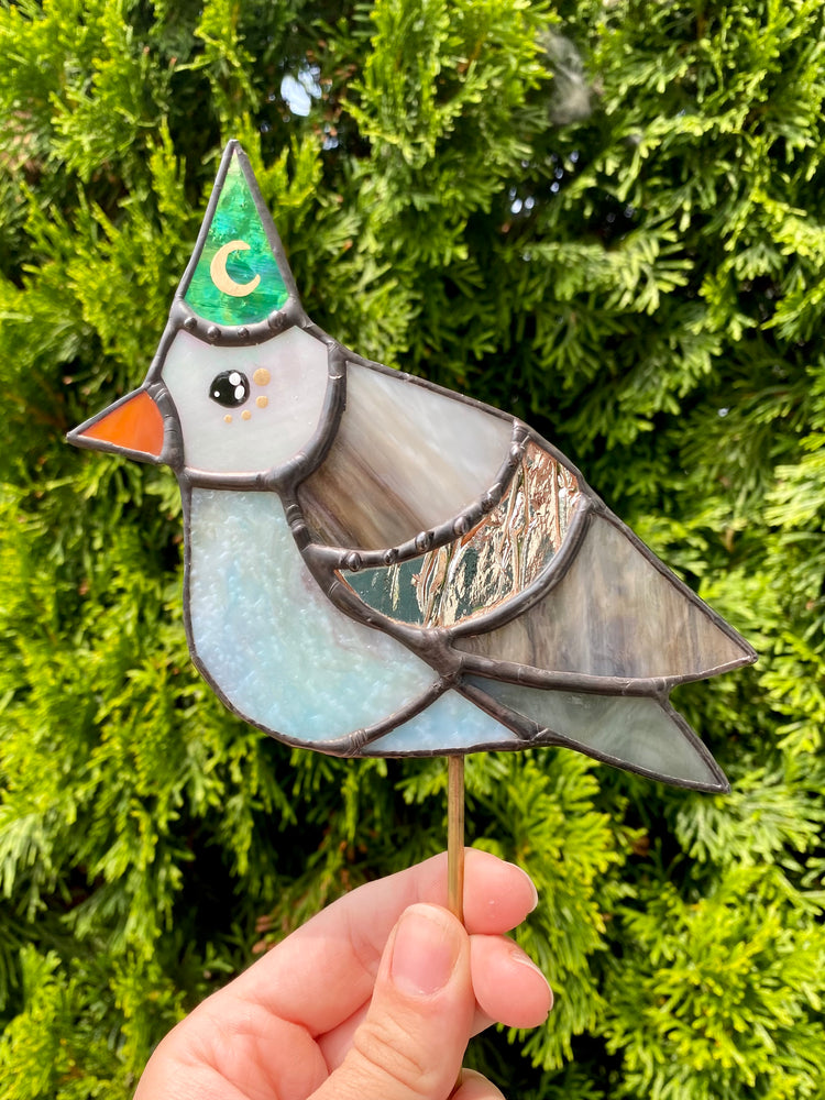 Wizard Pigeon Stained Glass Planter Stake