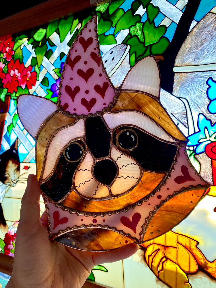 Lovely Wizard Raccoon Stained Glass Suncatcher