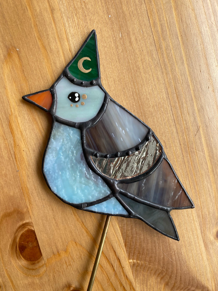 Wizard Pigeon Stained Glass Planter Stake