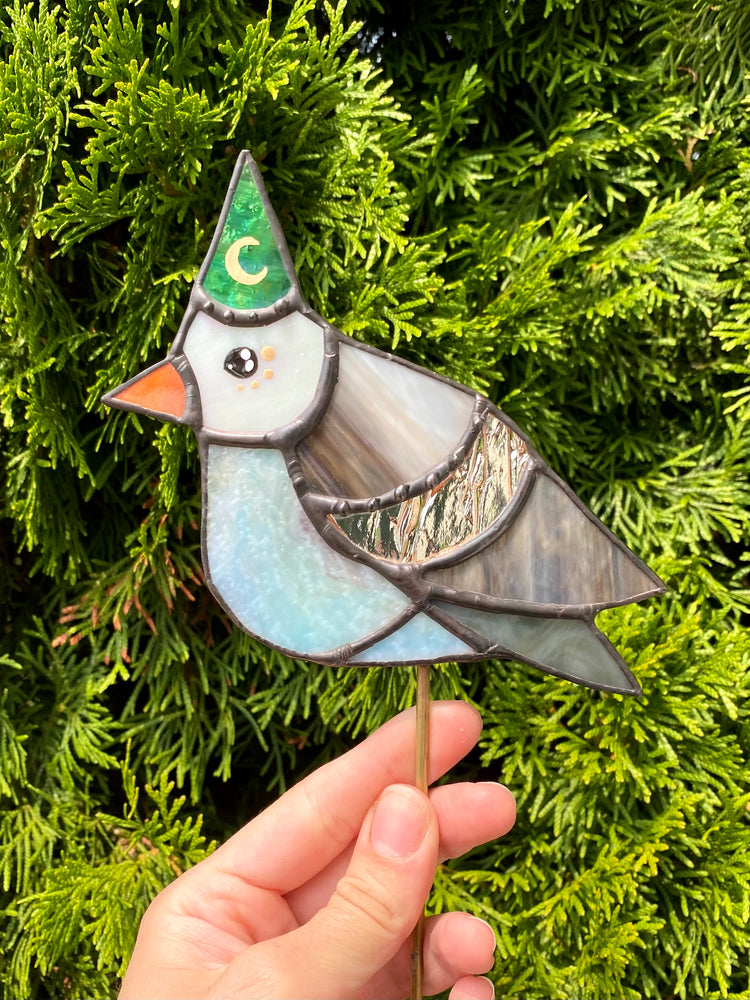 Wizard Pigeon Stained Glass Planter Stake