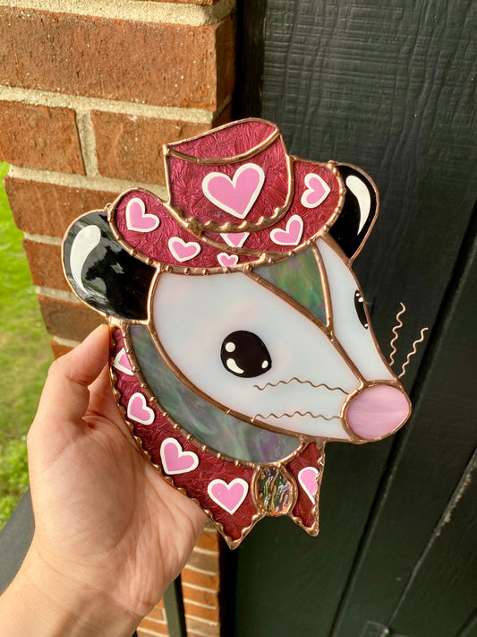 Pink Lovely Opossum Stained Glass Suncatcher