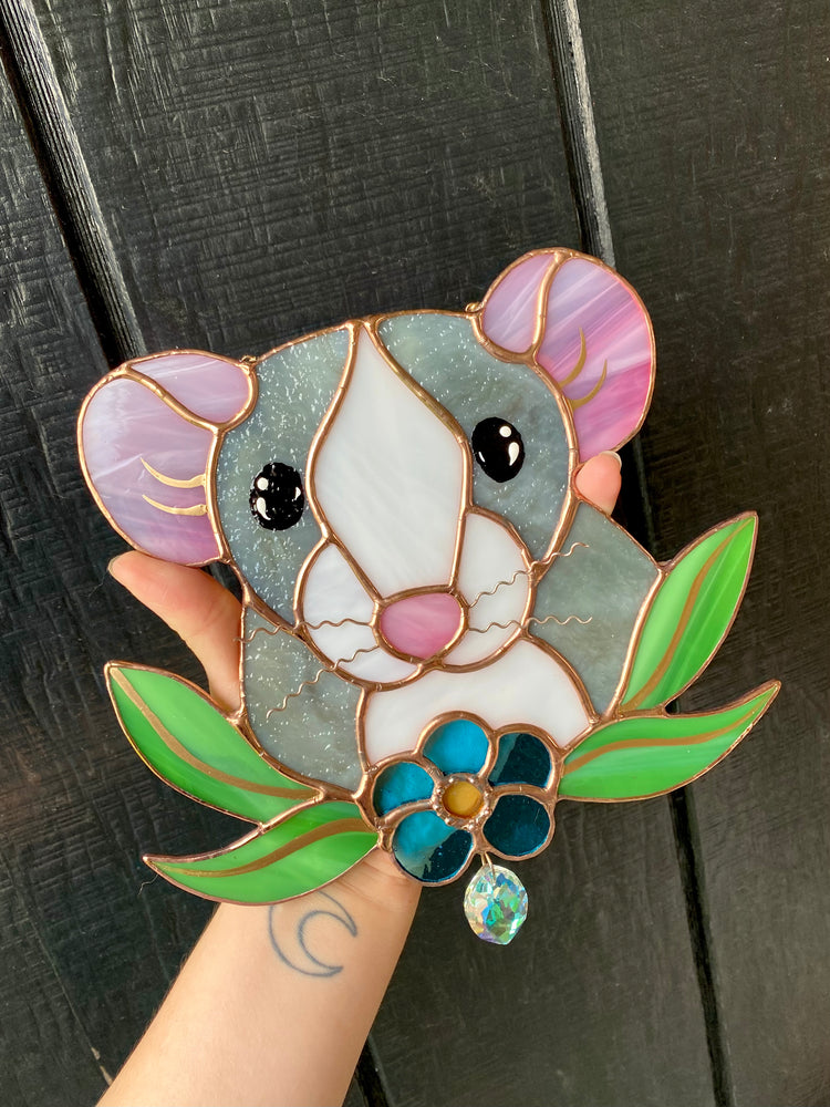 Flower Dumbo Rat Stained Glass Suncatcher