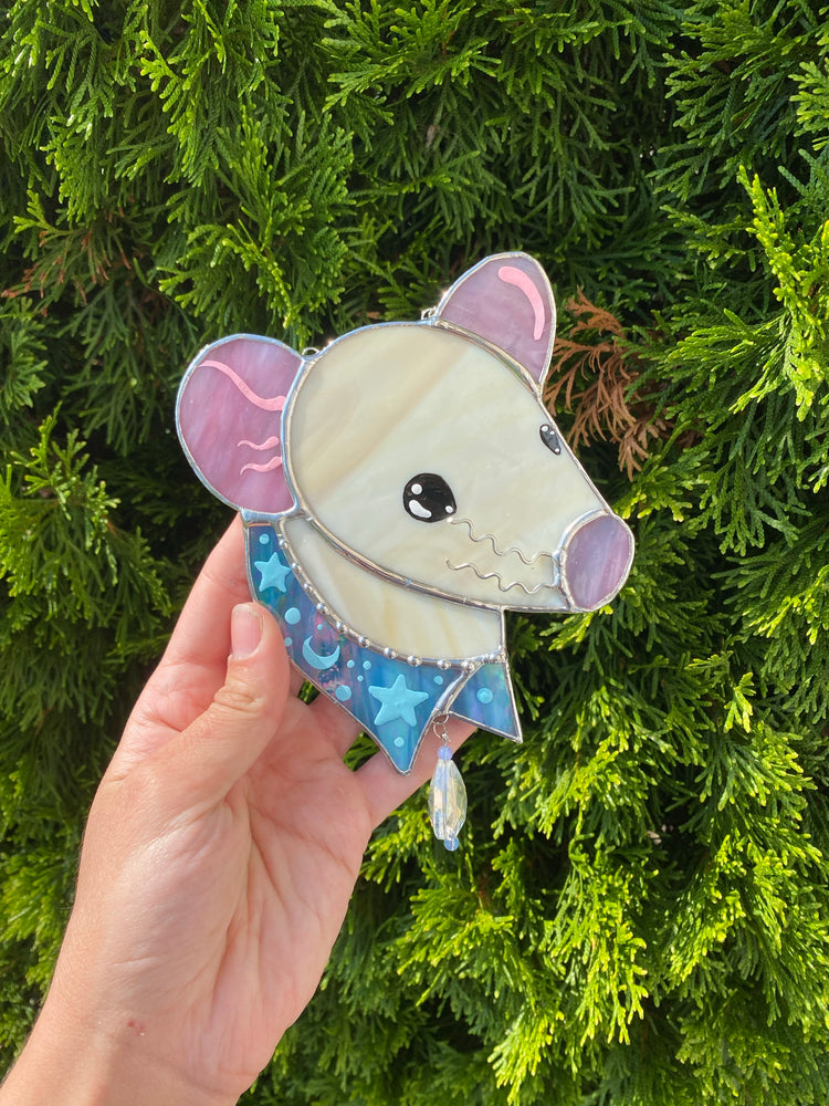 Iridescent Tan Bandana Rat Stained Glass Suncatcher