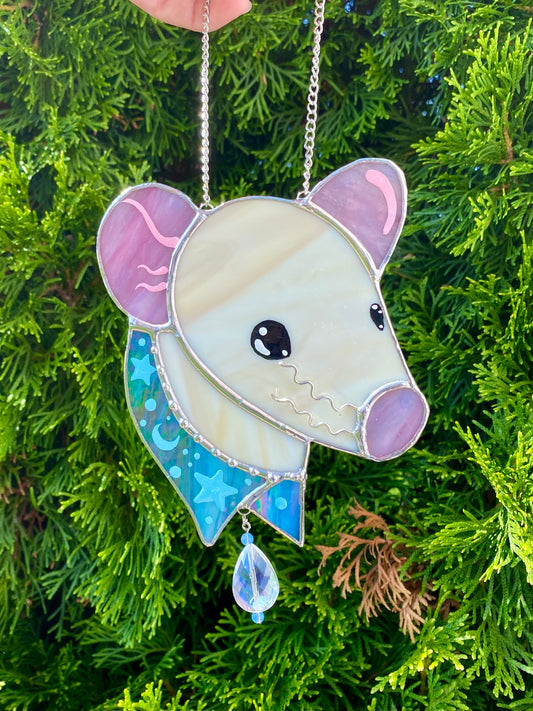 Iridescent Tan Bandana Rat Stained Glass Suncatcher