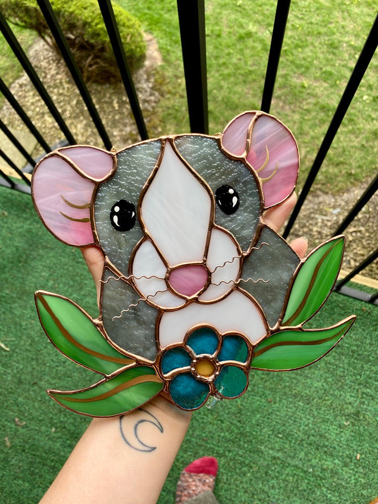 Flower Dumbo Rat Stained Glass Suncatcher