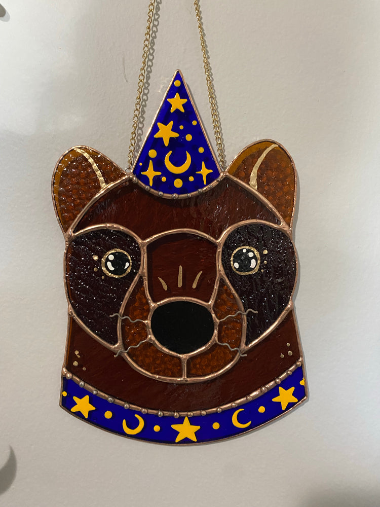 Blue Wizard Bear Stained Glass Suncatcher