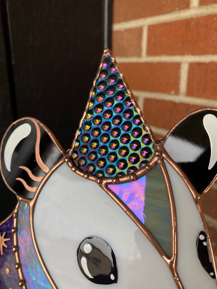 Purple Cosmic Wizard Opossum Stained Glass Suncatcher