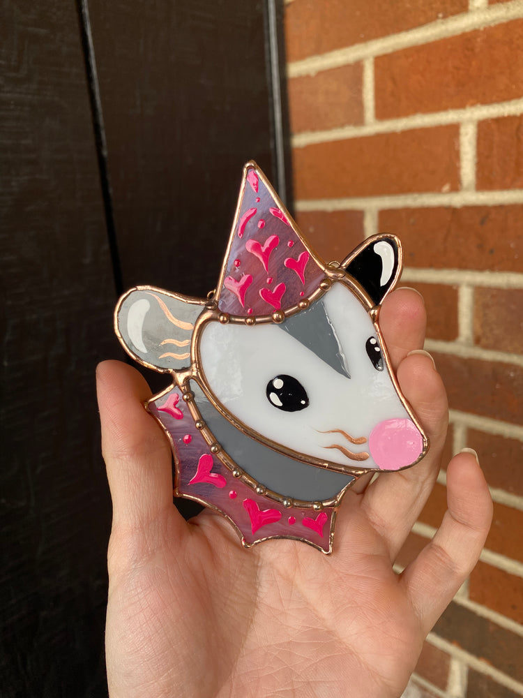 Mini Lovely Opossum Stained Glass Ornament