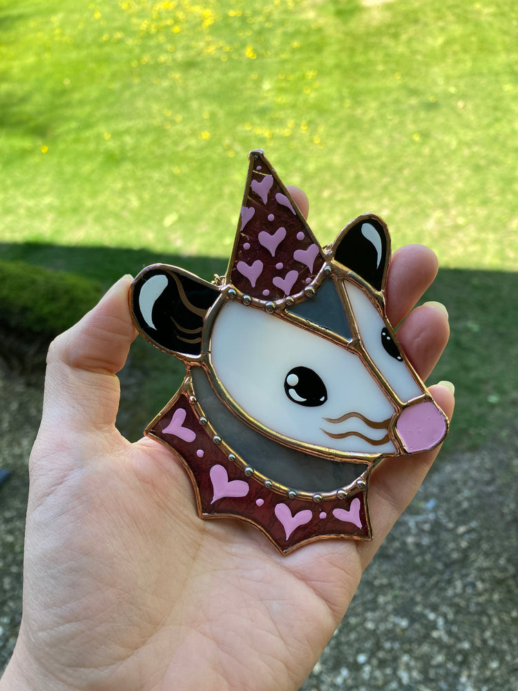 Mini Lovely Opossum Stained Glass Ornament