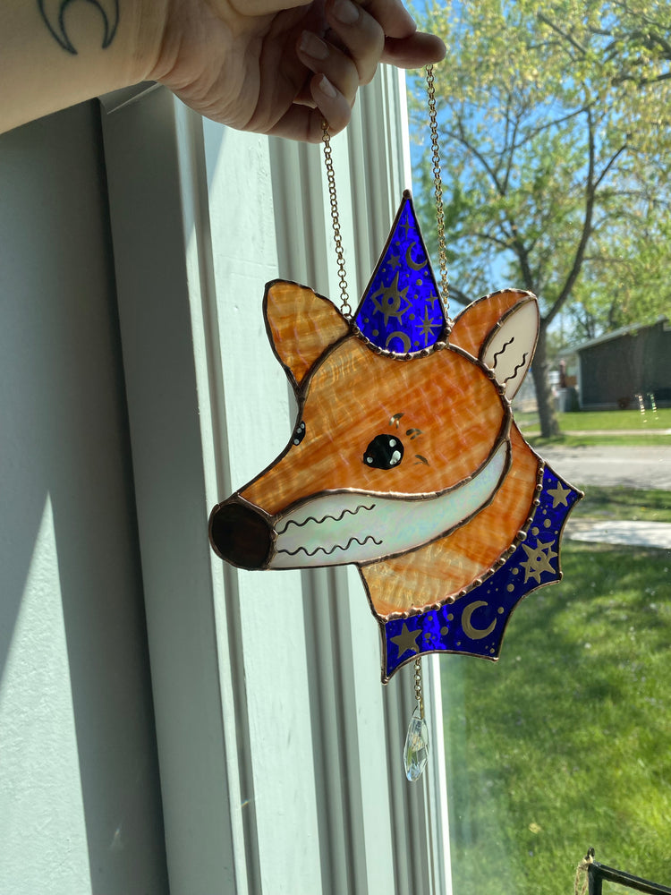 Royal Blue Wizard Fox Stained Glass Suncatcher