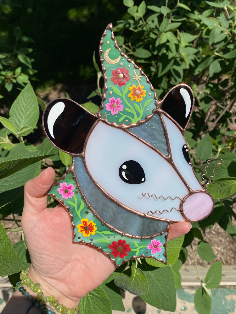 Pansy Opossum Stained Glass Suncatcher