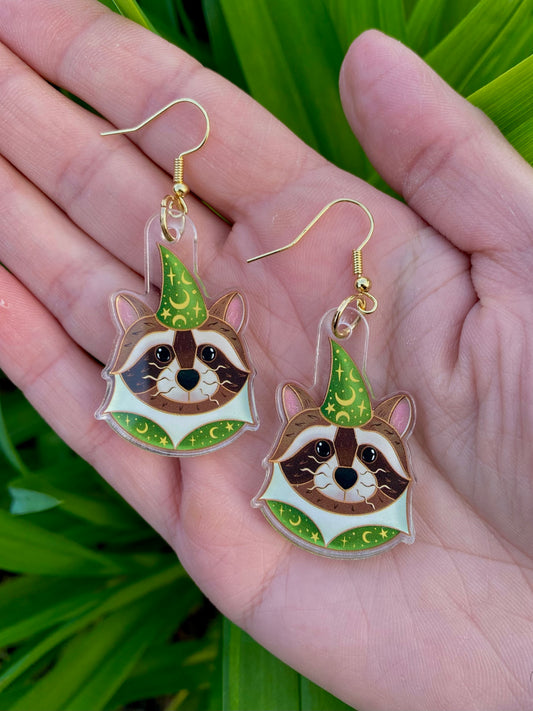 Wizard Raccoon Acrylic Earrings