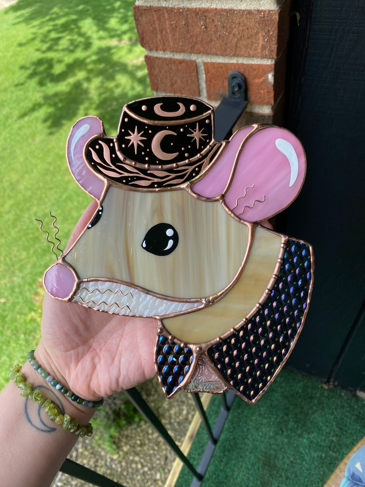 Celestial Cowboy Mouse Stained Glass Suncatcher