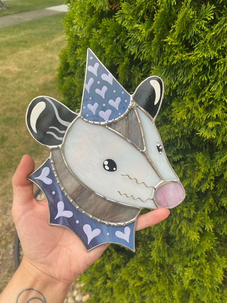 Purple Heart Stained Glass Opossum