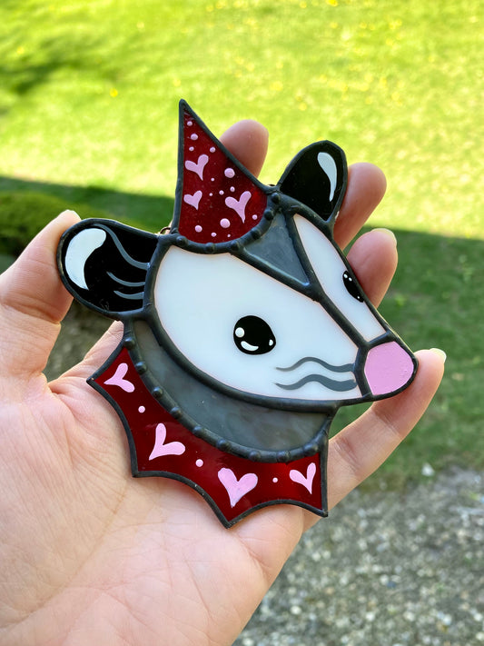 Mini Red Lovely Opossum Stained Glass Ornament