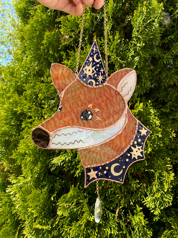 Royal Blue Wizard Fox Stained Glass Suncatcher