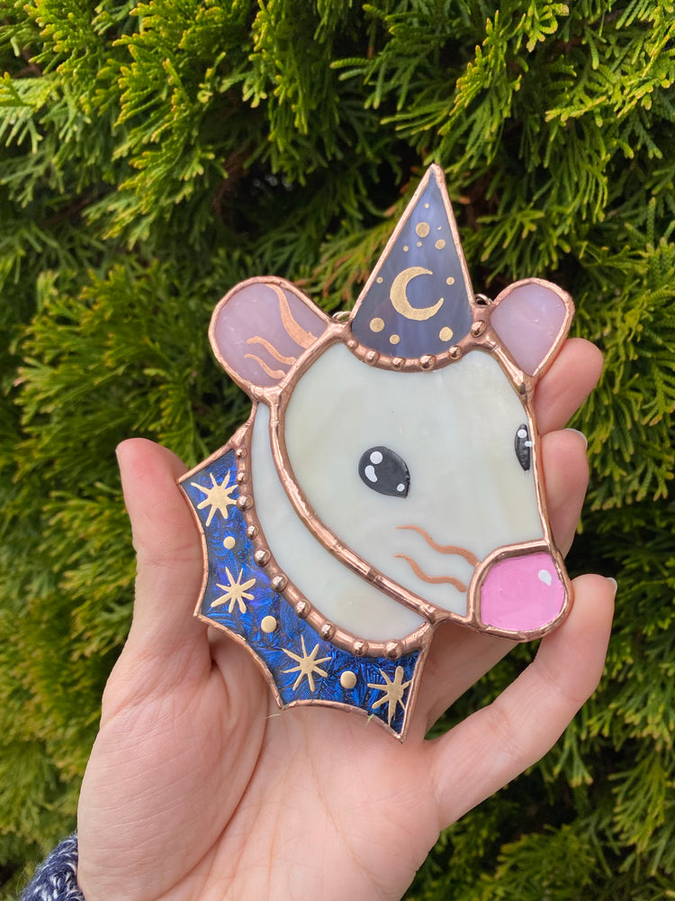 Violet Wizard Rat Mini Stained Glass Suncatcher