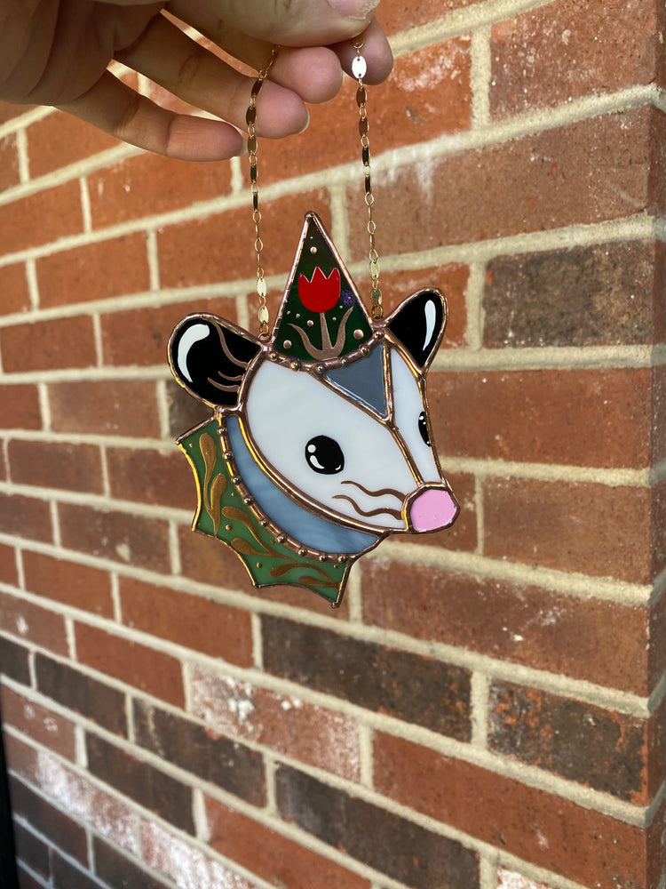 Tulip Wizard Mini Opossum Stained Glass Ornament