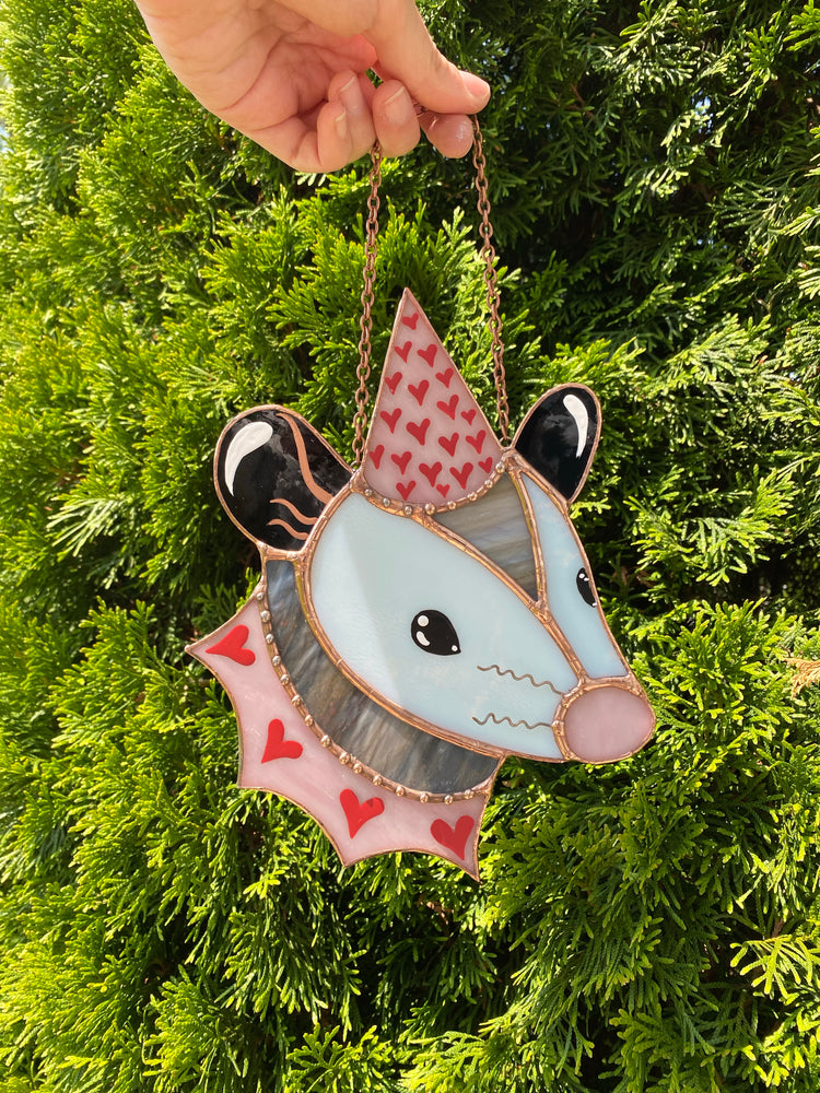 Lovely Opossum Stained Glass Suncatcher