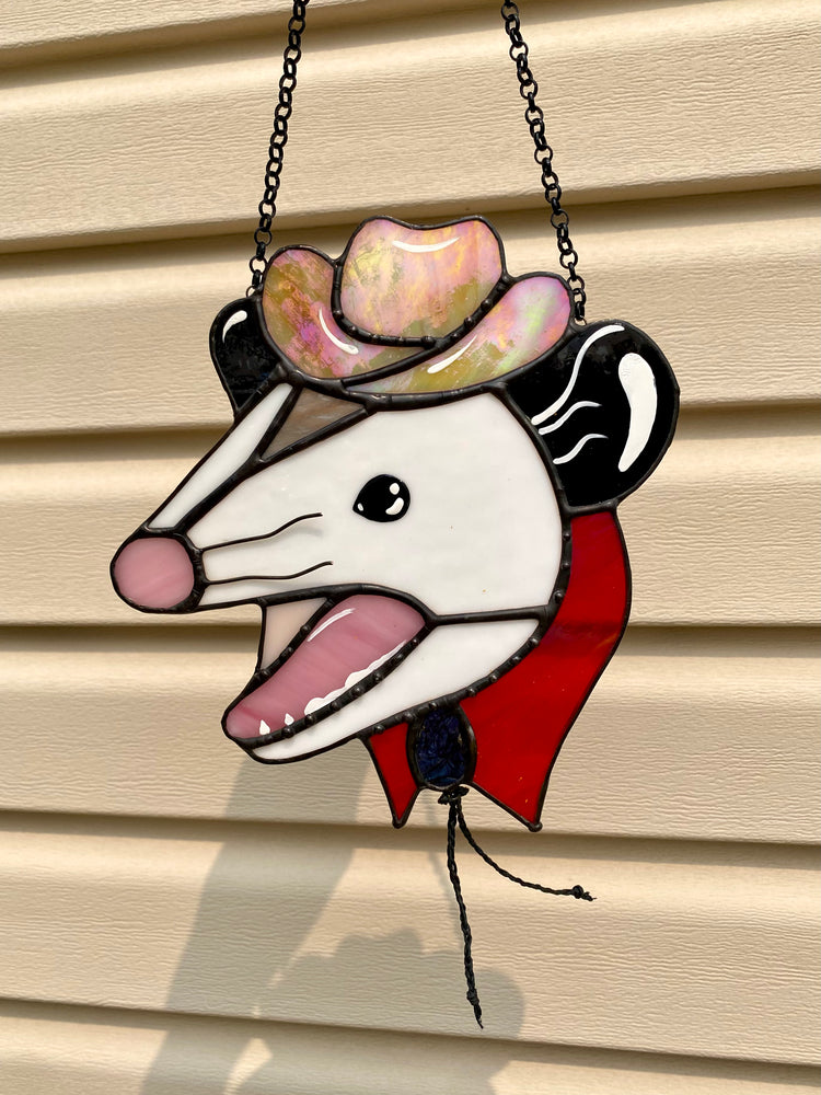 Made to Order: Screaming Cowboy Opossum Stained Glass Suncatcher