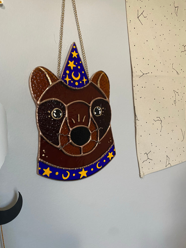 Blue Wizard Bear Stained Glass Suncatcher