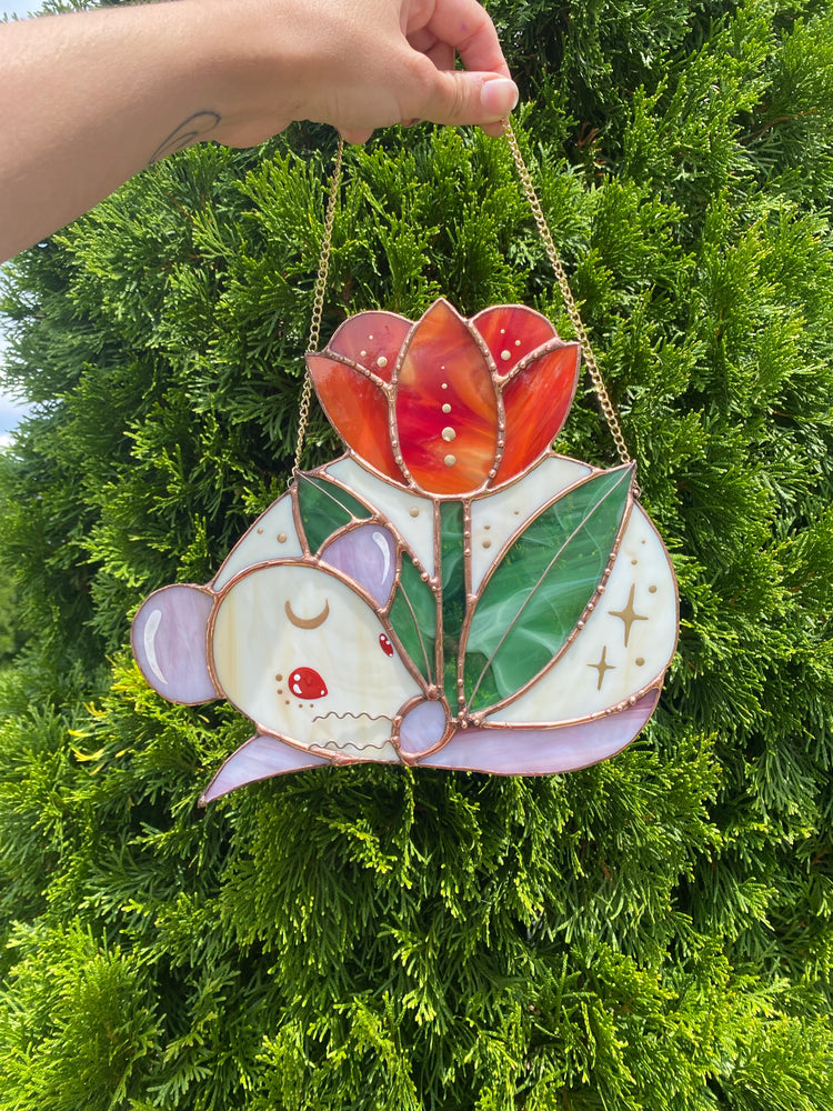 Flower Rat Stained Glass Suncatcher