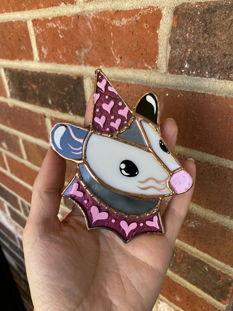 Mini Lovely Opossum Stained Glass Ornament