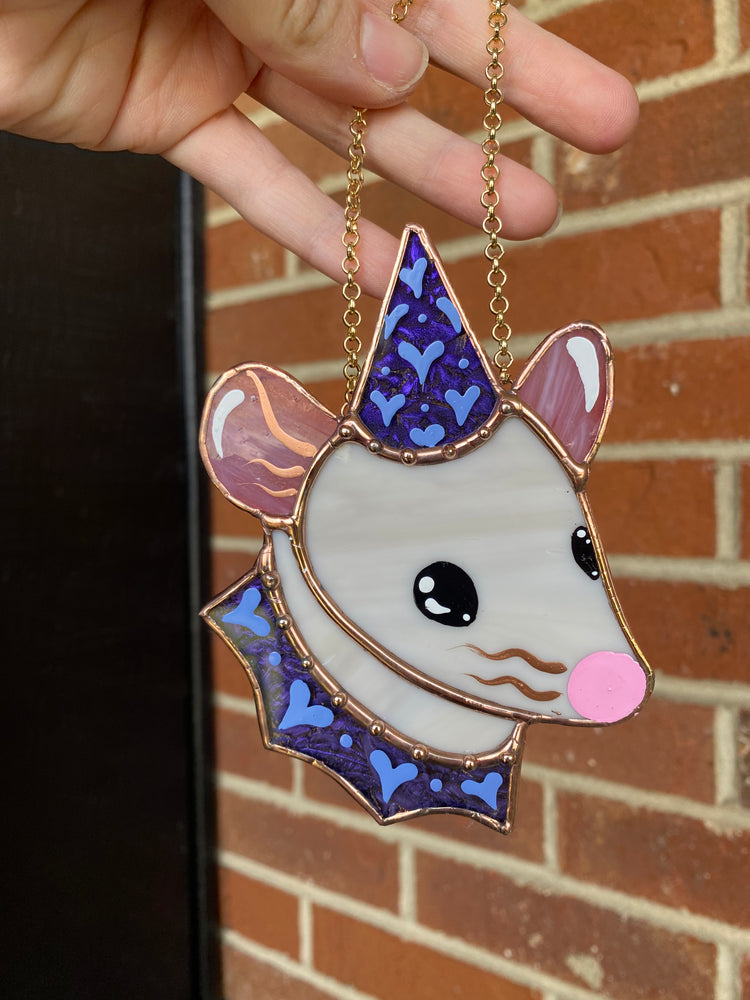 Mini Grey Rat Stained Glass Ornament