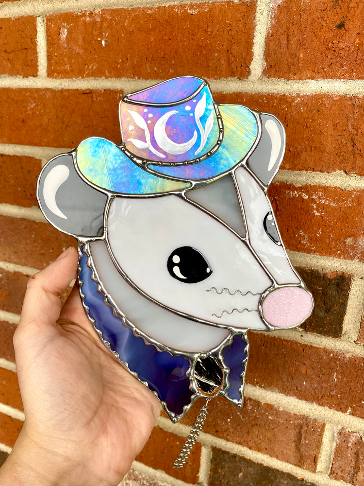 Purple Cowboy Opossum Stained Glass Suncatcher