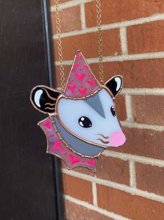 Mini Lovely Opossum Stained Glass Ornament