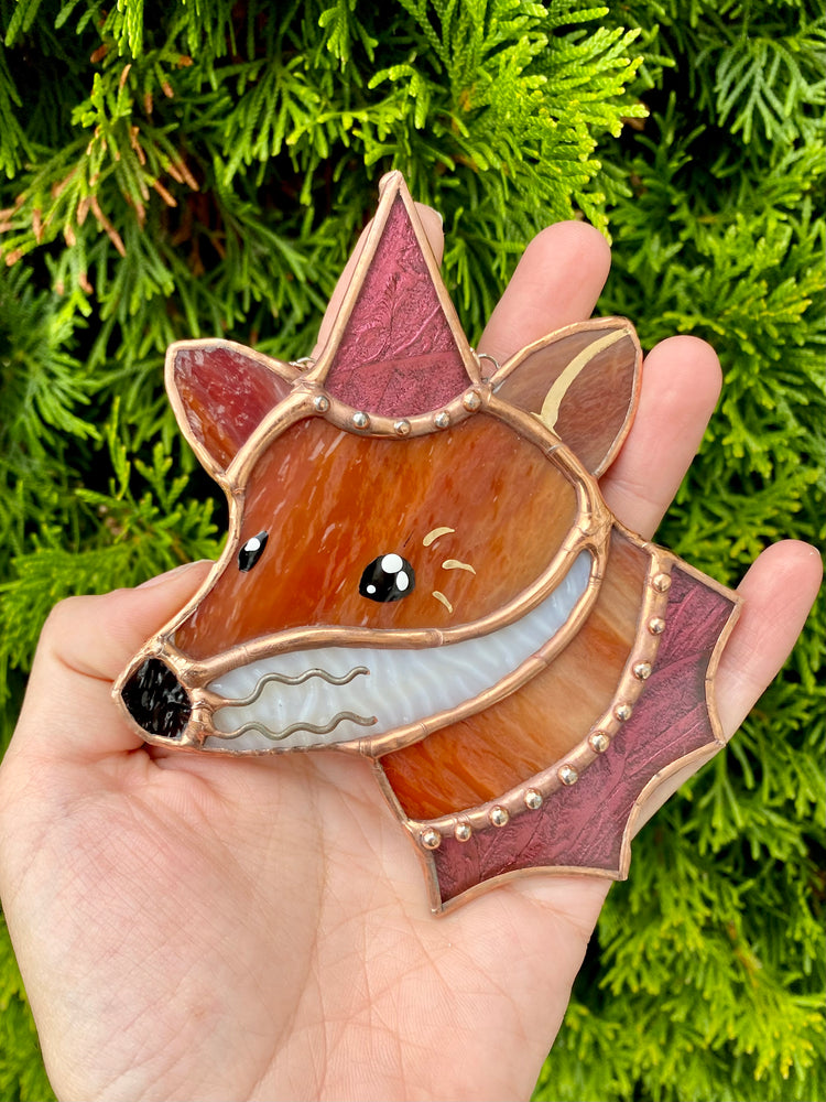 Mini Rose Gold Wizard Fox Stained Glass Suncatcher