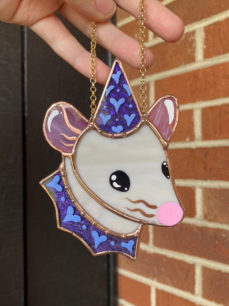 Mini Grey Rat Stained Glass Ornament