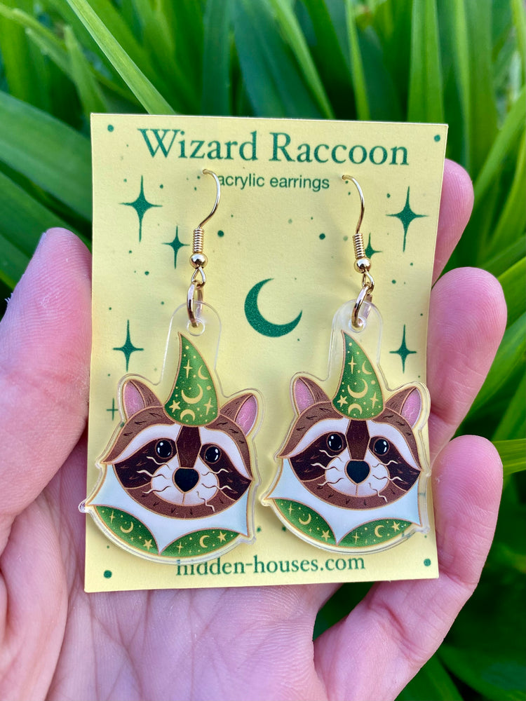 Wizard Raccoon Acrylic Earrings