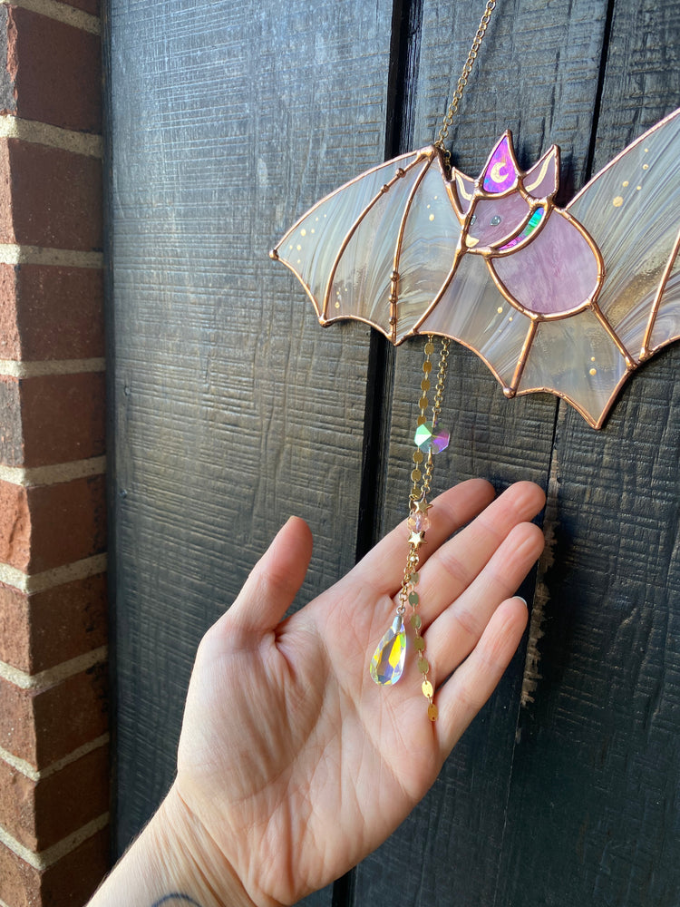 Pink Haze Wizard Bat Stained Glass Suncatcher