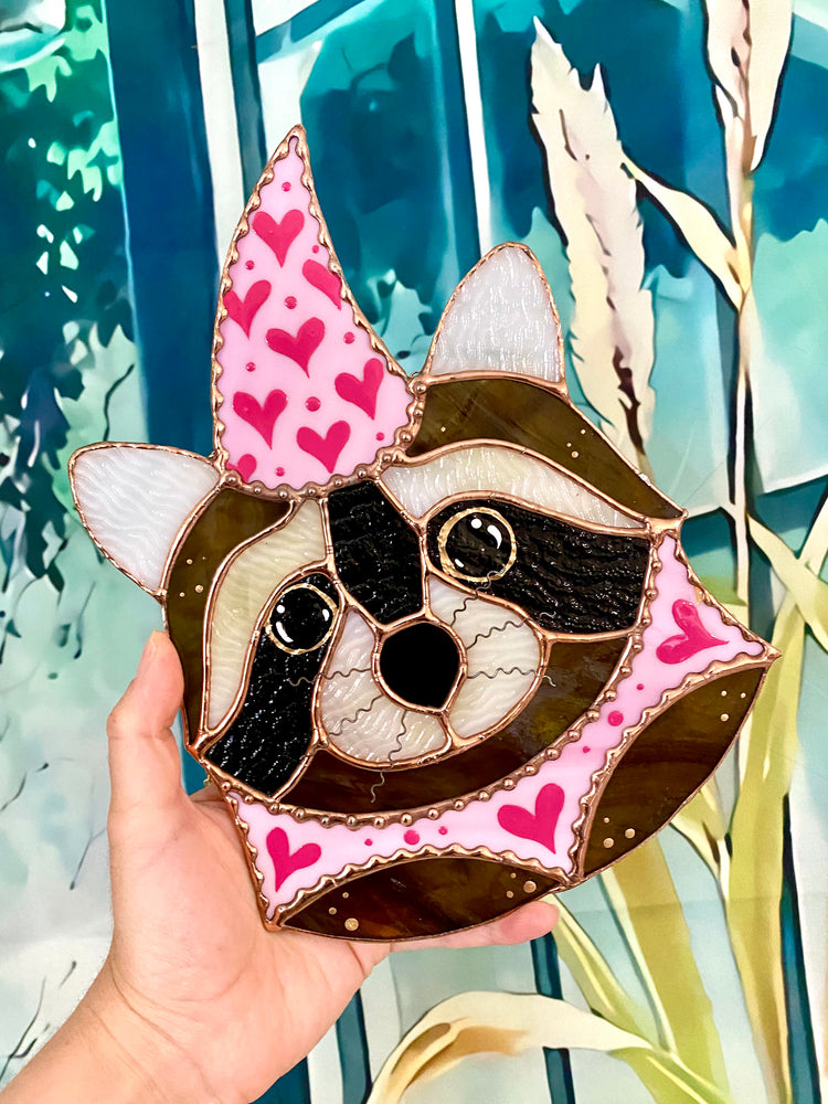 Lovely Wizard Raccoon Stained Glass Suncatcher