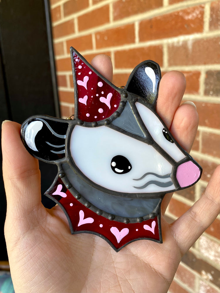 Mini Red Lovely Opossum Stained Glass Ornament